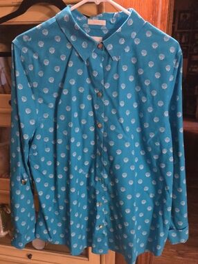 Chico's Teal Shell-Print No-iron Long-Sleeve Women's Shirt Size 3